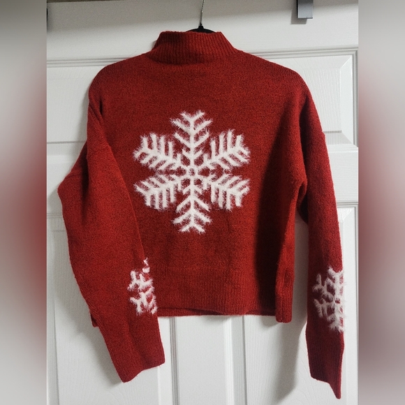 Jessica Simpson - NWOT-Alpaca Blend Red Snowflake Ski Cropped Sweater - Size M - Picture 1 of 5